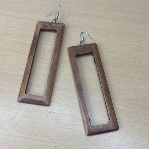 Wooden Rectangle Drop Earrings - Brown